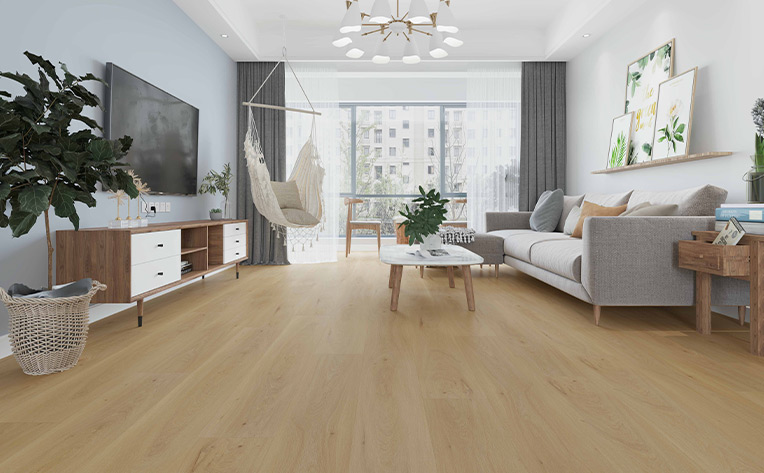 warm toned luxury vinyl plank flooring in small living room